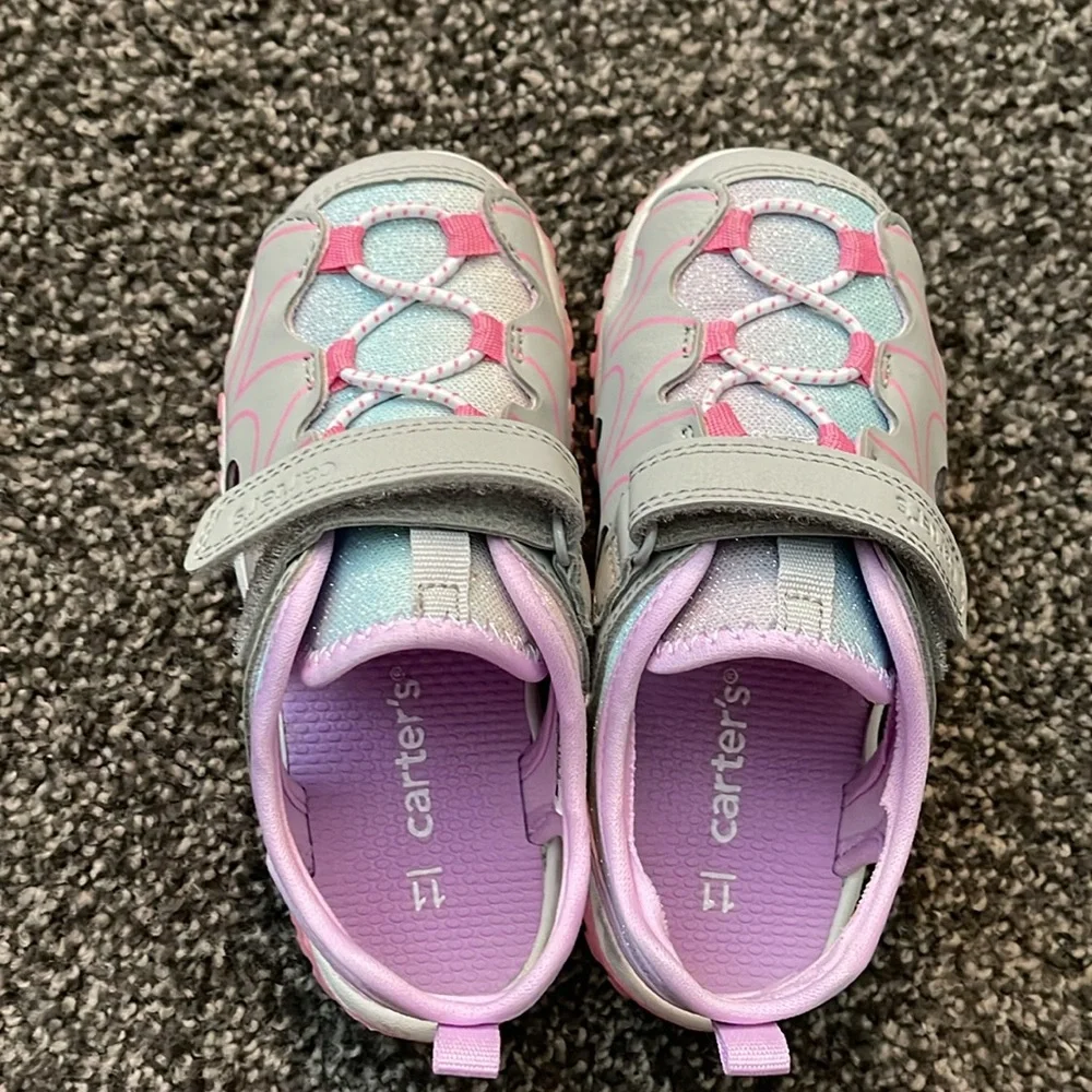 Carter's Gray and Pink Water Shoes with Velcro Strap. Worn once